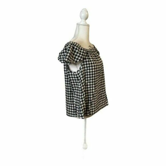 J. Crew Black White Gingham Ruffle sleeve top swinging blouse sz M white black - Picture 5 of 8